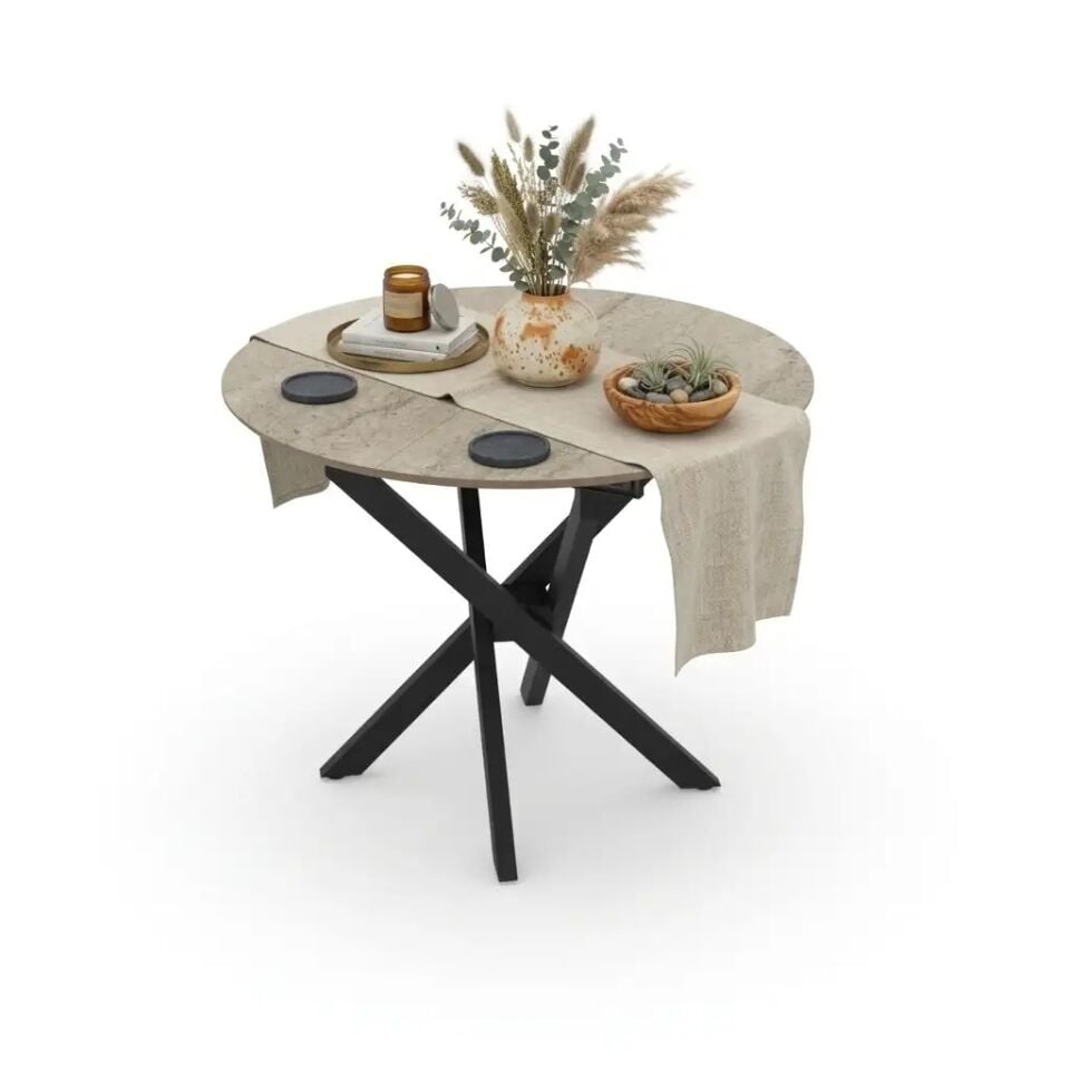 Mutfak/Salon Uzatılabilir Yuvarlak Masa 95 *95 cm Travertin, Ultra