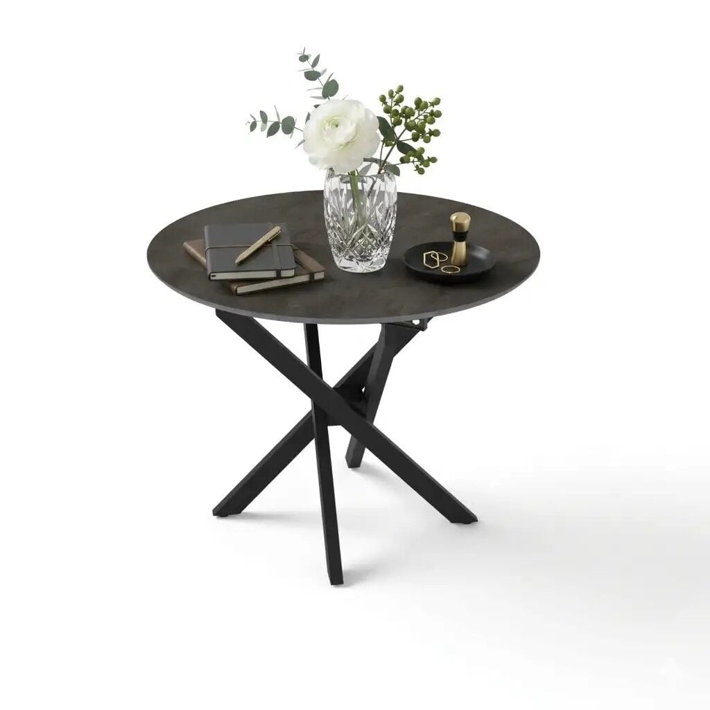 Gri Mermer Desenli Genişletilebilir Mutfak/Oturma Odası Yuvarlak Masa 95*95 cm, Ultra