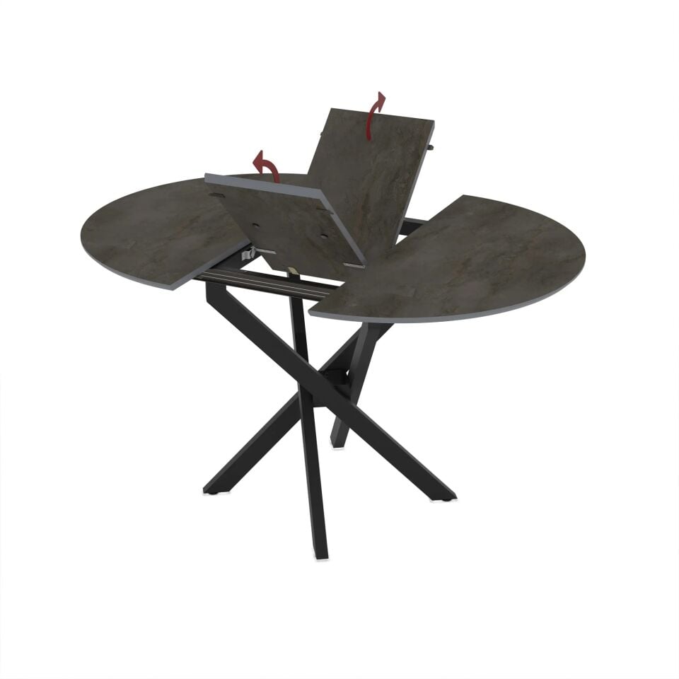 Gri Mermer Desenli Genişletilebilir Mutfak/Oturma Odası Yuvarlak Masa 95*95 cm, Ultra