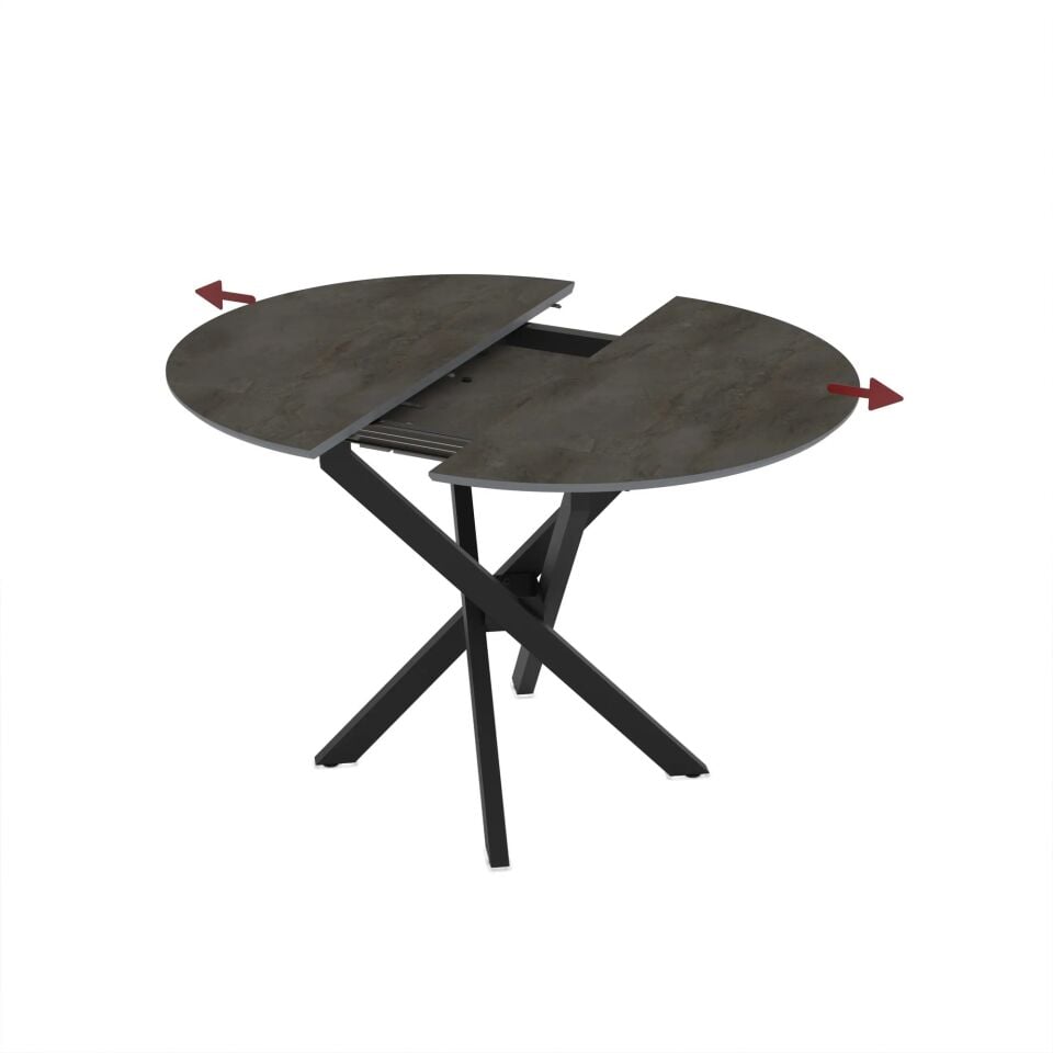 Gri Mermer Desenli Genişletilebilir Mutfak/Oturma Odası Yuvarlak Masa 95*95 cm, Ultra