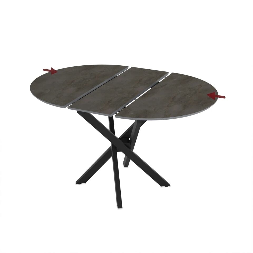 Gri Mermer Desenli Genişletilebilir Mutfak/Oturma Odası Yuvarlak Masa 95*95 cm, Ultra