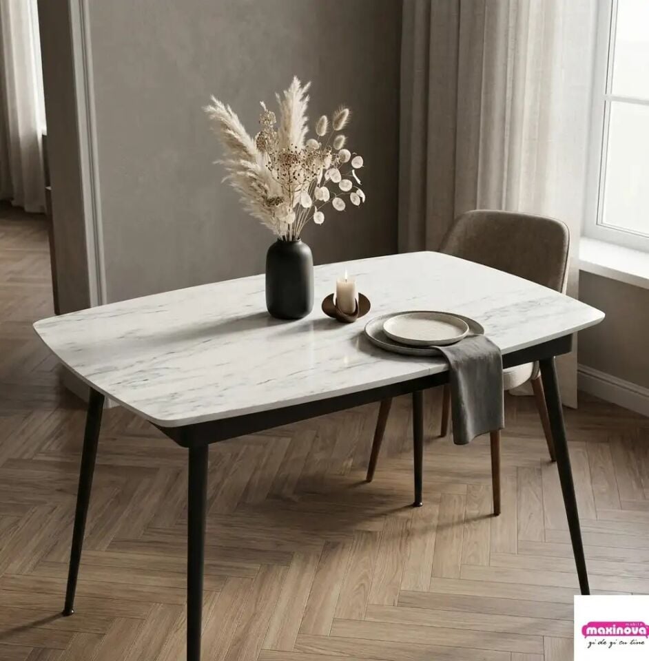 Beyaz Mermer Desenli MDF Uzatmalı Masa, Sensey