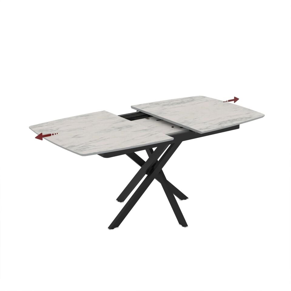 Beyaz Mermer Desenli MDF Uzatmalı Masa, Lisa