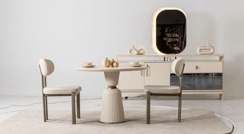 Yuvarlak Traverten Salon Masası 90*90*76 cm Bern