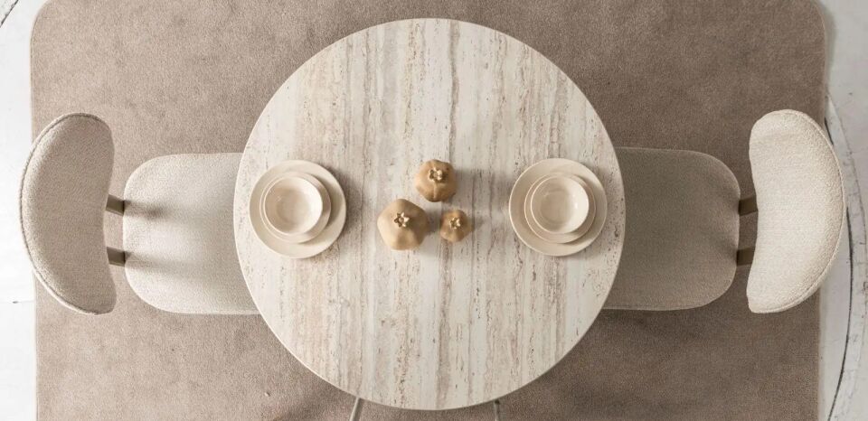 Yuvarlak Traverten Salon Masası 90*90*76 cm Bern