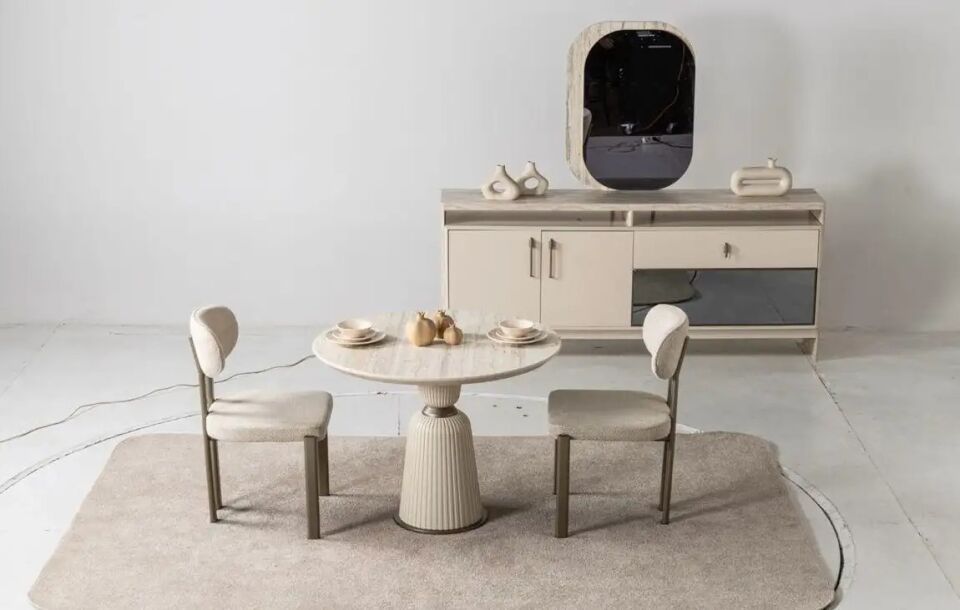 Yuvarlak Traverten Salon Masası 90*90*76 cm Bern