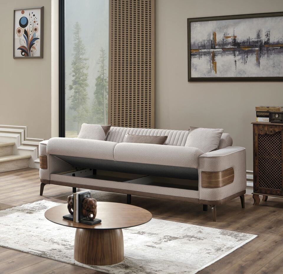 Set yataklı kanepe ve modern berjerler New Wood 3+1+1