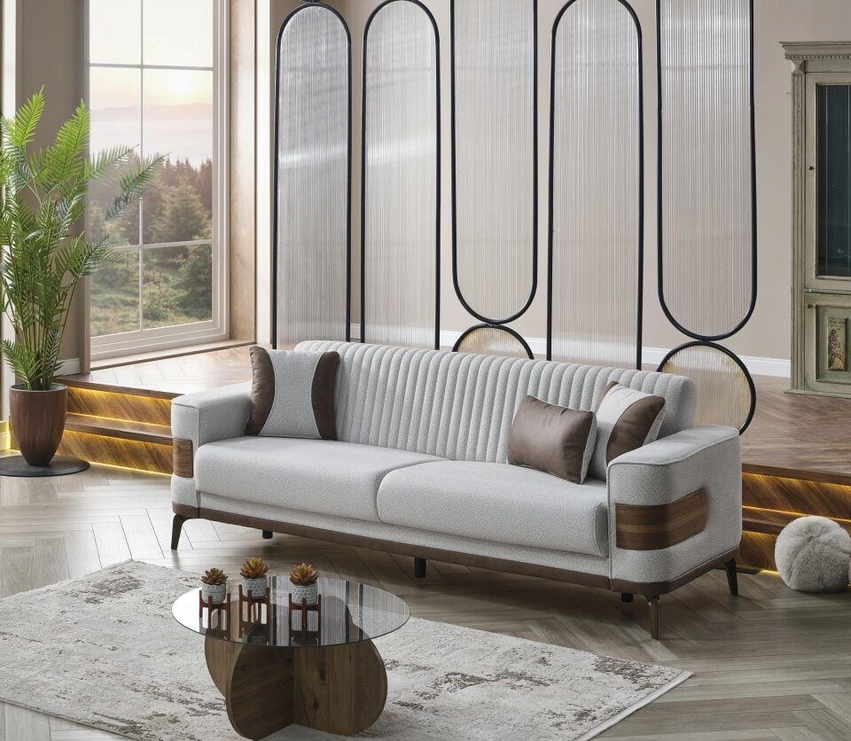 Set yataklı kanepe ve modern berjerler New Wood 3+1+1